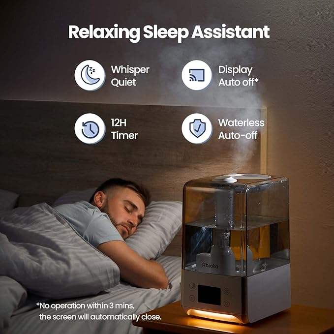 6.5L Smart Humidifiers for Large Room Bedroom Home, Cool Mist Ultrasonic Vaporizer, Auto Humidify Control for Baby and Plants, Essential Oil Diffuser with Night Light, Timer