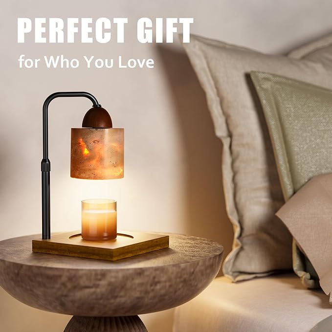 Candle Warmer Lamp With Timer, Adjustable Height Dimmable for Bedroom, Wax Lamp for Scented Candles With Marble, 2 Bulbs House Warming Gifts for Mom (Cylinder)