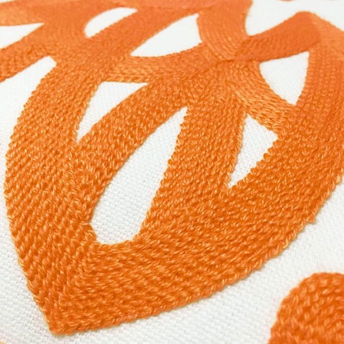 Alysheer Embroidered Decorative Throw Pillow Covers 18"x18" Set of 2 Pieces, Classic Boho Mandala Knit Pattern, 100% Cotton Canvas Cozy Vibrant Cushion Cases for Sofa Couch Living Room (Bright Orange)