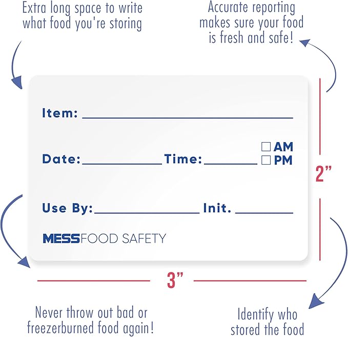 MESS Dissolvable Food Labels, Fill-in, 2x3 300/Roll - Dissolves in 30 Seconds or Less - Removable Pantry, Meal Prep & Food Storage Labels – Canning & Freezer Use