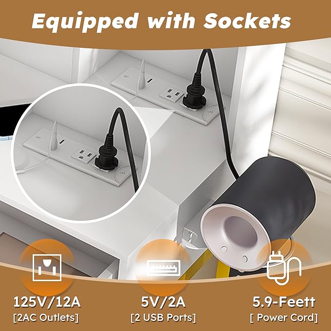 Ball & Cast Vanity Desk with Mirror & Power Outlet,3 Dimmable Colors Light Small Makeup Vanity Table Set with 2 Large Drawers & Chair,Adjustable Brightness Dressing Table for Women Girls Bedroom