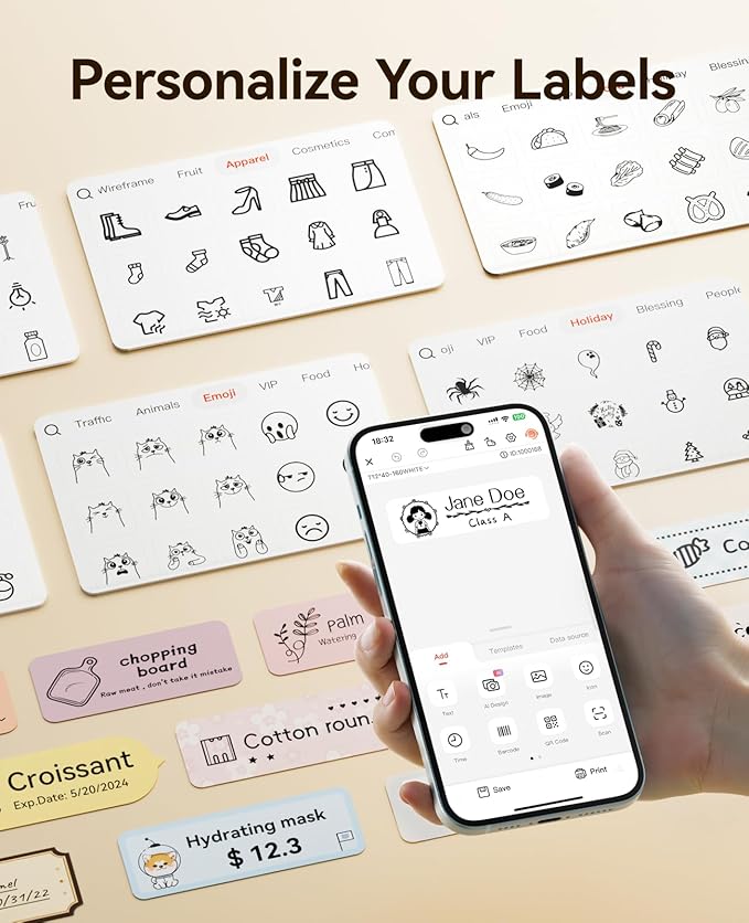 NIIMBOT Label Maker Machine Bluetooth Label Printer for School Home Office Organization, Wireless Mini Labeler D110 Upgraded Version, Label Machine with Label, White