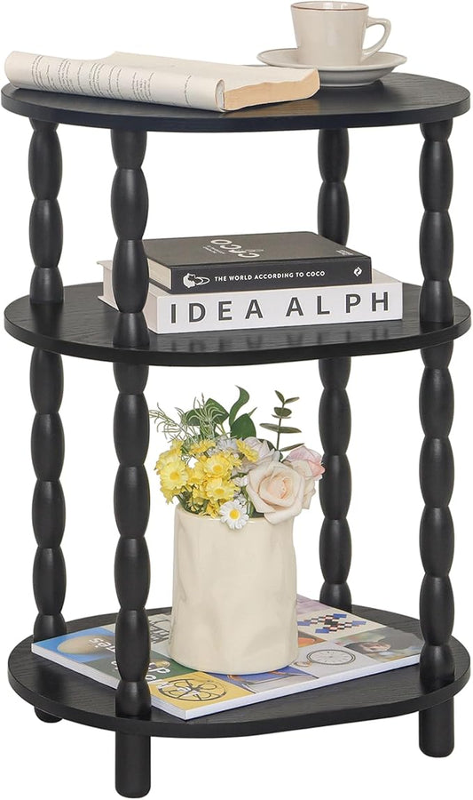 MaxSmeo Black Side Table, 3-Tier Small Oval End Table, Modern Night Stand Wood Accent Table for Living Room, Bedroom, Black