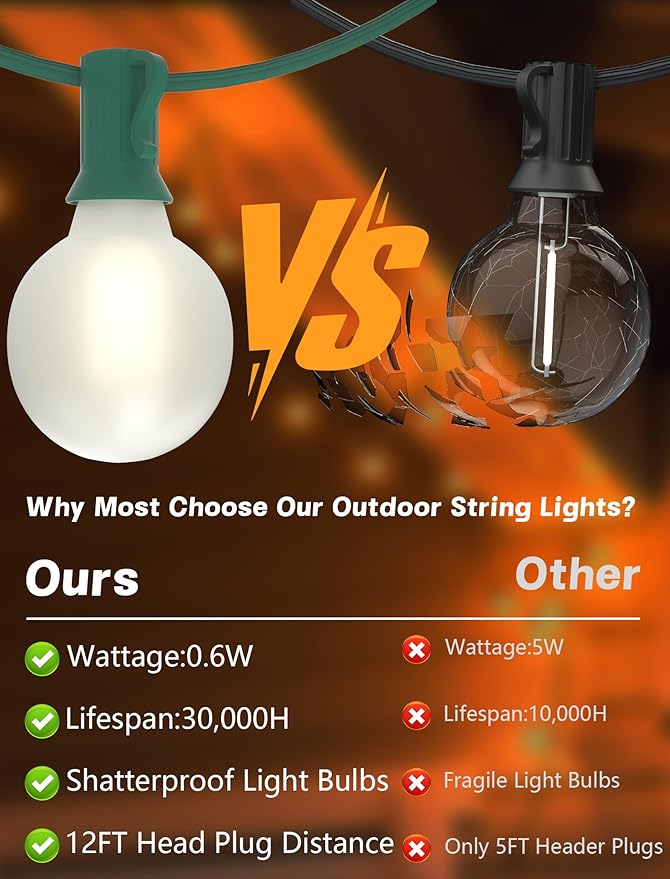 SUNSGNE 25Ft Globe Christmas Lights Outdoor, G40 LED Round Christmas Lights with 27 LED Frosted White Bulbs(2 Spare) for Yard Patio Garden Balcony Bistro Decor, Green Wire