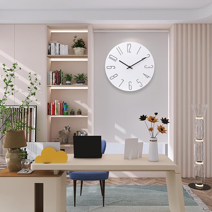 jomparis Wall Clock Silent Non-Ticking Modern Style Wooden Wall Clocks Decorative for Office Home Bedroom School (12 Inch White)