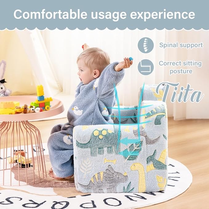 Tiita Kids Couch Plush Toddler Chair, Cloud-Like Glow in The Dark Kids Sofa Toddler Reading Chair with Washable Cover Carrying Handle, Convertible Children Sofa Chair for Girls and Boys
