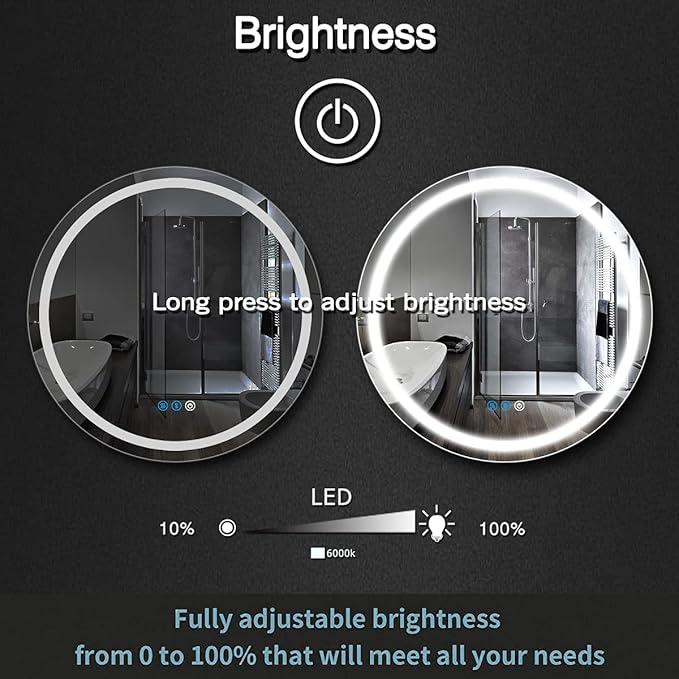 32 Inch Bathroom Round LED Mirror with Lights for Bathroom Wall Mounted Round Lighted Vanity Mirror with 3 Colors Lights Wall Mirror Dimmable Anti-fog Memory Bathroom Smart Circle LED Mirrors