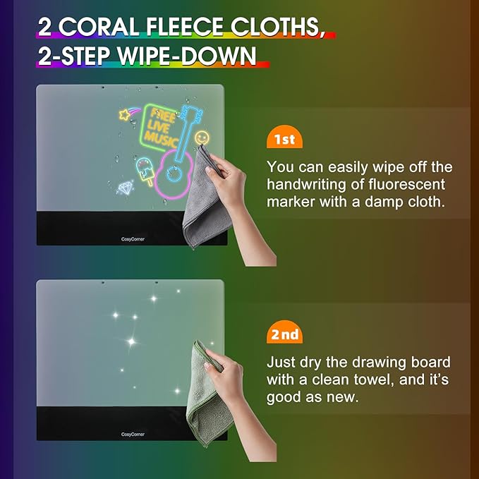 LED Drawing Board for Kids - Doodle Glow Note Board with Colors | Rechargeable Acrylic Dry Erase Board with Light & Touch Switch | 5H Battery, Glow Writing Pad for Toddlers & Artists