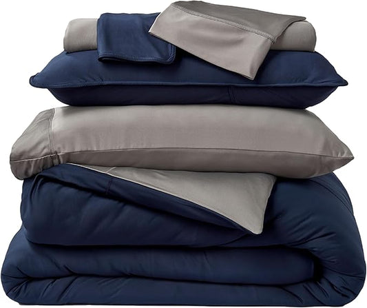SHEEX Original Performance Cooling Duvet Cover Set, Lightweight King Duvet Cover with 2 King Pillow Shams, Navy/Graphite