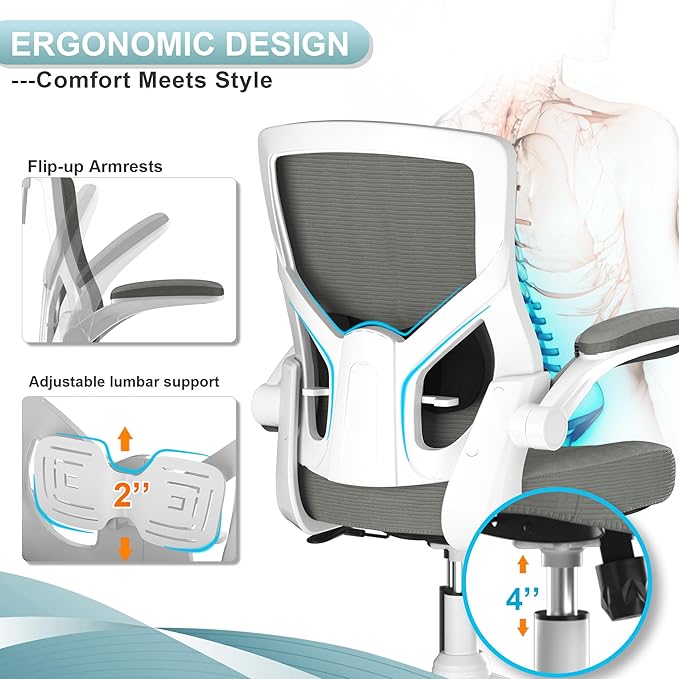 Office Chair, High Back Desk Chair Adjustable Height and Ergonomic Design Home Office Computer Chair Executive Lumbar Support Padded Flip-up Armrest Swivel Task Chair