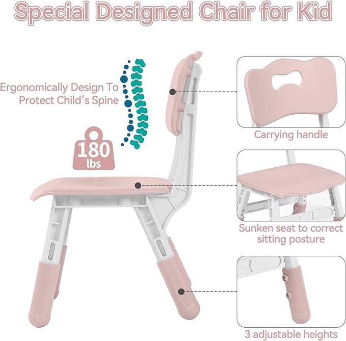 Height-Adjustable Kids Table and 4 Chairs Set, Toddler Table and Chair Set with Graffiti Desktop, 31.5''L x 23.6''W Children Activity Table for Daycare, Classroom, Home
