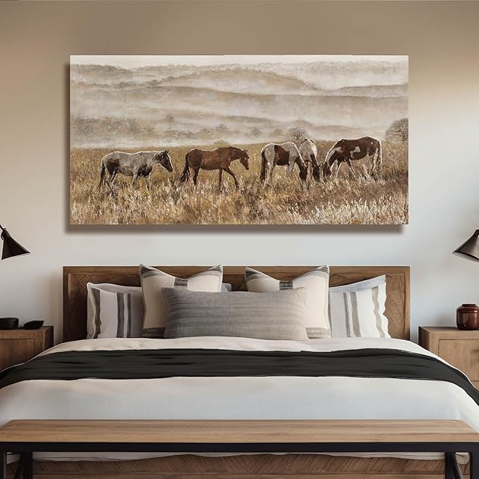 VAYIMDH Landscape Wall Art Print Animal Canvas Wall Picture Wall Decorations for Bedroom 24"x48" Beige and Gold Hanging Art Posters for Office