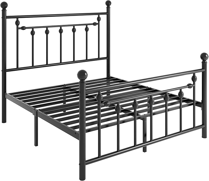 SHA CERLIN 14'' Full Size Metal Platform Bed Frame/Victorian Headboard and Footboard/Steel Slats Mattress Foundation for Storage/No Box Spring Needed/Noise Free/Black