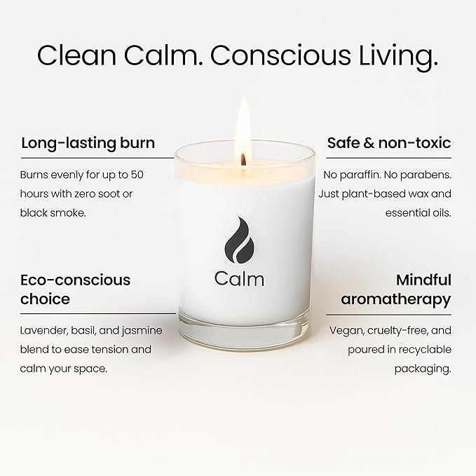 Natur IX Cleansing Scented Candles for Home | Sage & Palo Santo | Natural Non Toxic Soy Candles with Essential Oils | 50 H Long Burning | (Calm | Lavender, Basil & Jasmine)