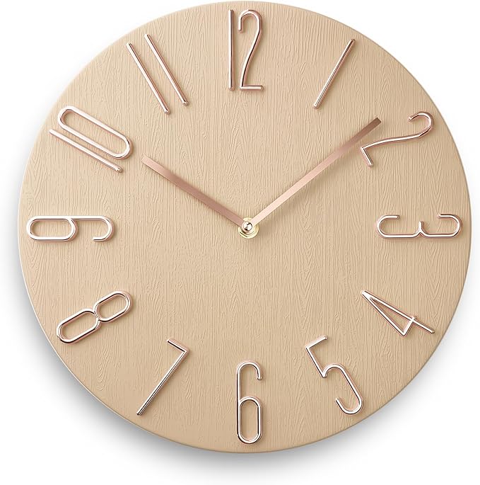 Faupugh 12 inch Silent Wall Clock, Battery Powered Wall Clock Decoration Clock, Suitable for Home, Office, School, Kitchen, Bedroom, Living Room (Beige)