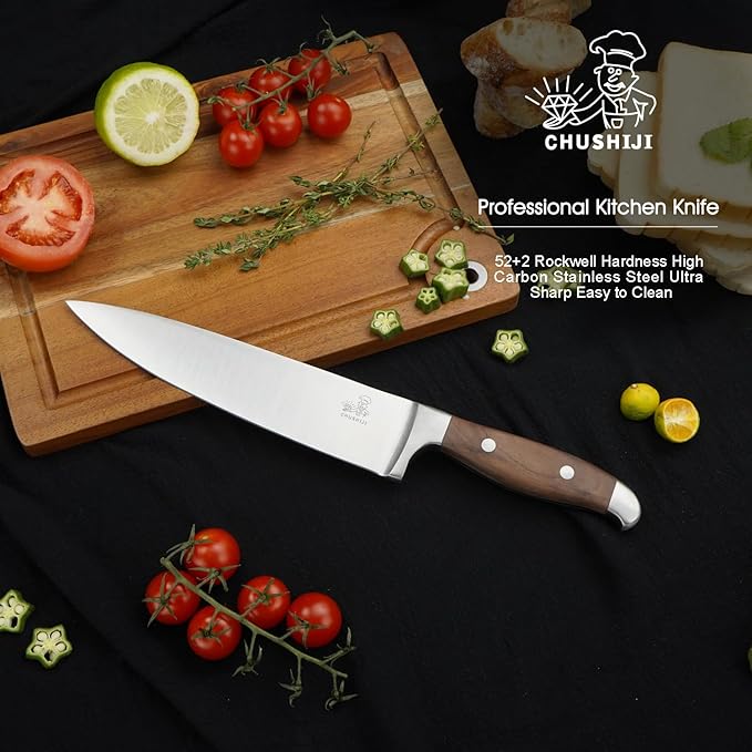 Chef Knife 8 Inch, Japanese Professional Chef knife High Carbon Stainless Steel, Razor Sharp Chefs Kitchen Knife, Vegetable Chopping Knife for Cooking With Full-tang Handle, Walnut