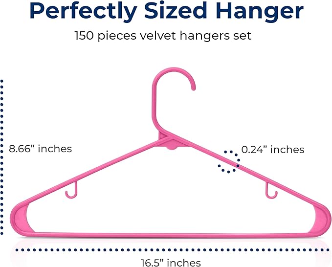 SereneLife 150 Pack Plastic Hangers, Non-Slip, Space-Saving Closet Organizers, Durable and Strong for Shirts, Sweaters, Hoodies, Kids Clothes & Dresses, Ultra-Thin, Lightweight