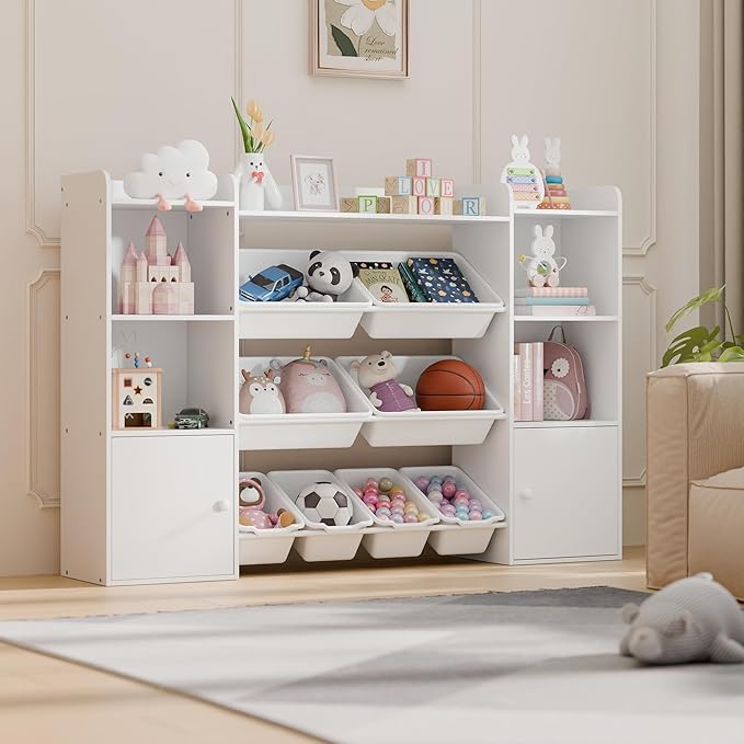 Large Kids Toy Storage Organizer, Toy Organizers and Storage with Bookshelf, Kids Bookshelf and Toy Storage with 6 Storage Cubbies and 8 Storage Bins for Kids' Rooms, Playrooms, and Nurseries