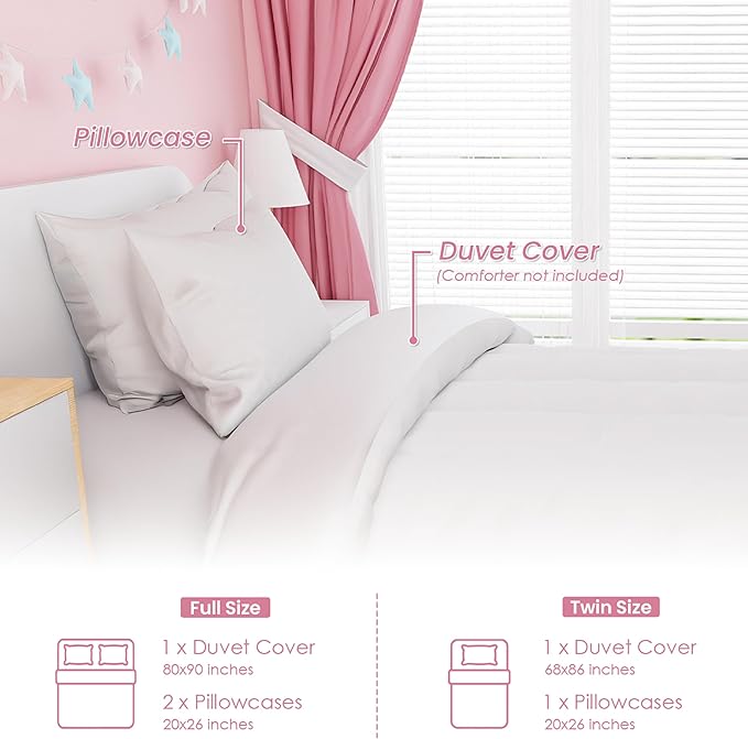 SANDJEST White Duvet Cover Sets Full Size for Kids Boys Girls, Incude 1 Polyester Comforter Cover 80x90 Inches and 2 Pillowcases 20x26 Inches, Comforter Not Included, Gift for Christmas Birthday