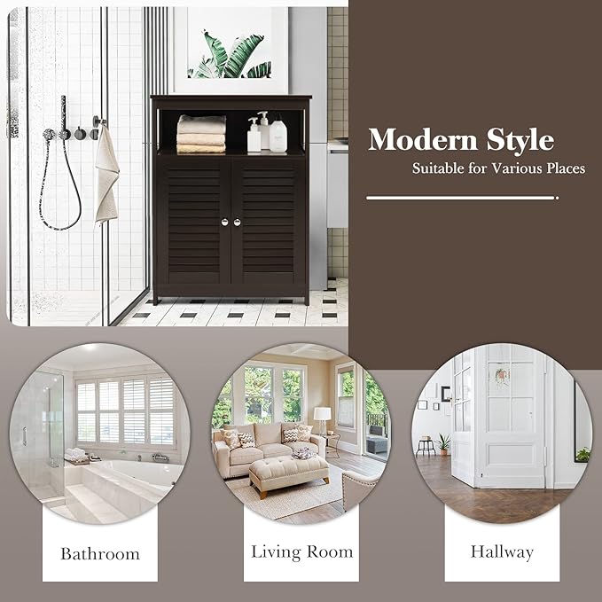 GLACER Bathroom Floor Cabinet, Wooden Storage Cabinet with Double Shutter Doors & 3-Position Adjustable Shelf, Side Storage Organizer, 23.5 x 12 x 31.5 inches (Espresso)