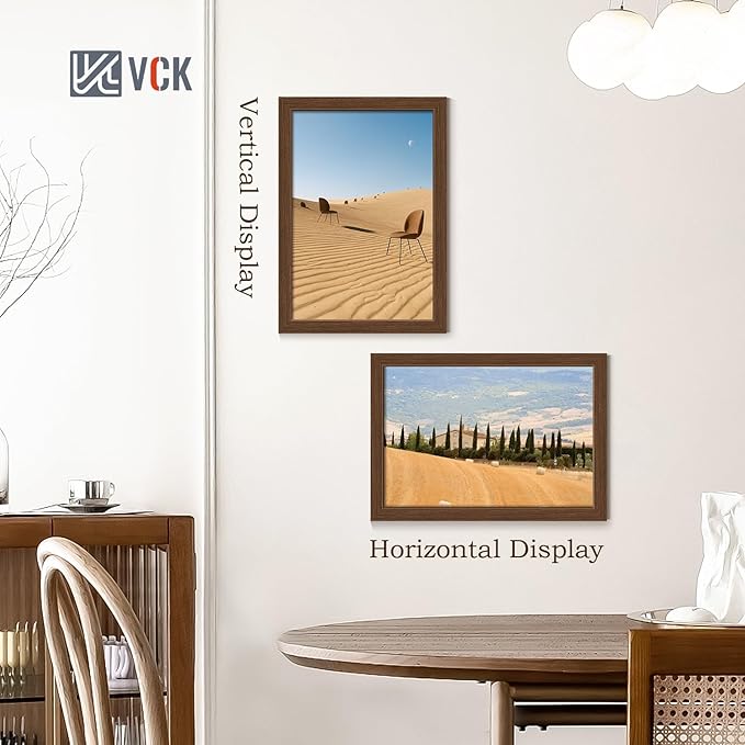 VCK 13x19 Picture Frame Set of 4 - Brown, Gallery-Quality Wood Poster Frames, 1.1-Inch Wide Border, Polished Plexiglass, Vertical or Horizontal Wall Display for Photo/Art/Prints, Brown