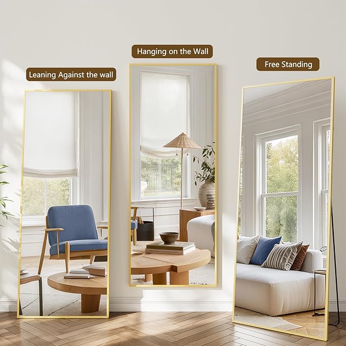 Koonmi Large Mirrors, 71"x26" Full Length Mirror with Stand, Full Body Mirror with Aluminum Alloy Frame, Hanging or Leaning Against Wall Floor Standing Mirrors for Bedroom Living Room, Gold