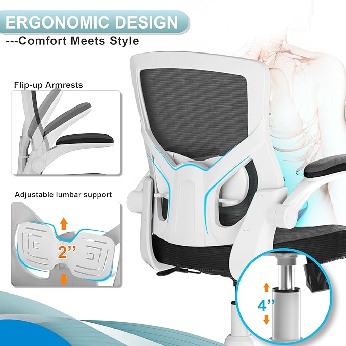 Office Chair, High Back Desk Chair Adjustable Height and Ergonomic Design Home Office Computer Chair Executive Lumbar Support Padded Flip-up Armrest Swivel Task Chair