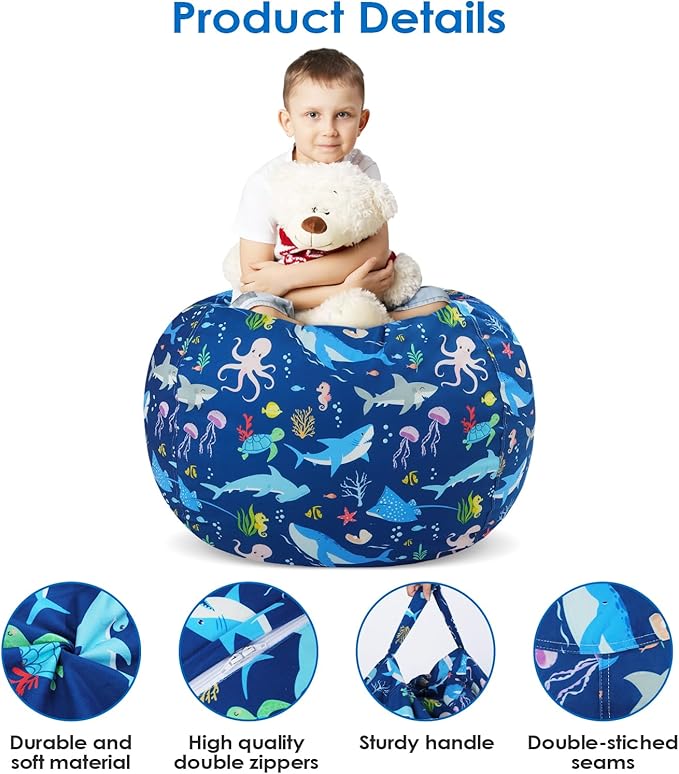 Bean Bag Chair for Kids Stuffed Animal Storage Beanbag Chairs,Toddler Toy Storage Organizer for Girls and Boys,Large 32'' Cover Only（No Filling)