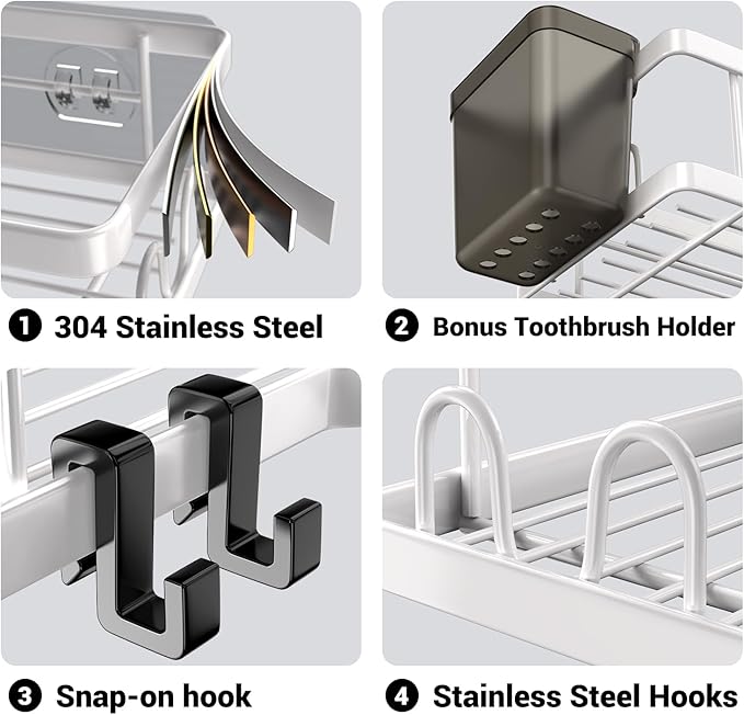 Shower Caddy Corner Organizer Shelf: 2Pack Adhesive Shower Shelf Essentials Accessories - No Drilling Stainless Steel Bathroom Storage Rack with Hooks and Toothpaste Holder
