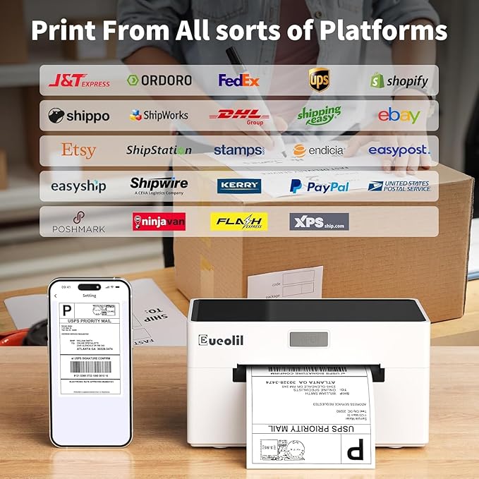 Thermal Label Printer, Compatible with Android、iPhone、Windows＆Mac,Maximum Support 4×6 Thermal Label Paper,Widely Used for Home＆Small Businesses and Shipping Label