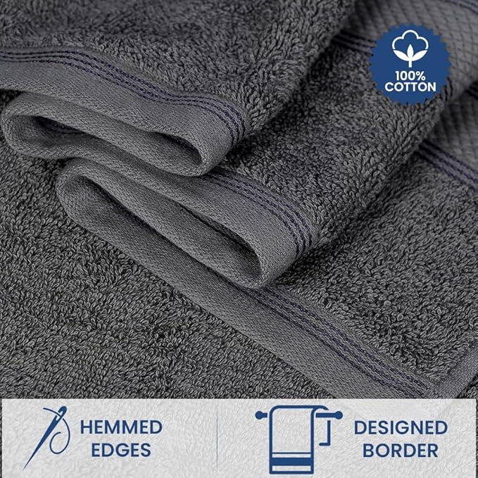 Casa Lino Charcoal Black Bath Towels Set of 4 (54" x 27") - Large Bathroom Towel Set - 100% Cotton Towels for Bathroom - Highly Absorbent & Quick Dry Bath Towel Multipack - New Apartment Essentials
