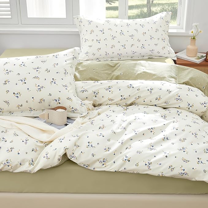 SAPHREAS Botanical Purple Flower Duvet Cover Set King Size 3pcs Blossom Floral White Bedding Comforter Cover Set 100% Cotton 1 Duvet Cover 104"x90" 2 Pillow Shams, Comforter Not Included