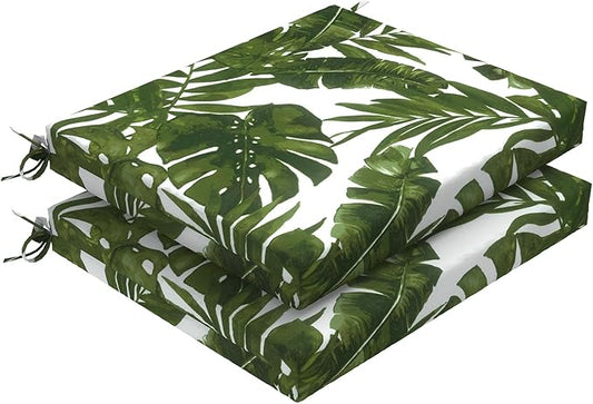 Set of 2 Outdoor Square Chair Cushions 18.5"x16"x2" for Patio, Water Resistant Patio Dining Seat Pads Replacement for Kitchen Garden and Outdoor Furniture Decoration - Palm Green