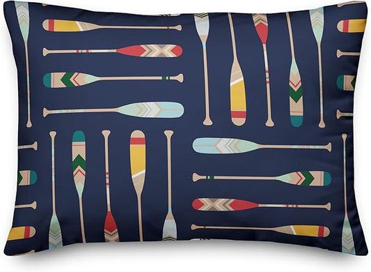 Oar Pattern Indoor/Outdoor Pillow | Decorative Pillows for Living Room Couch Bed Sofa Patio, Fluffy Soft Cushion | Water Resistant Blue, 14x20