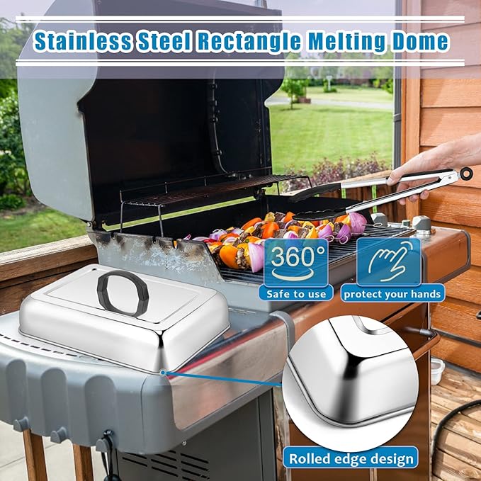 2PCS Rectangular Basting Cover, HaSteeL Stainless Steel Cheese Melting Dome Steaming Cover Lid, Heavy Duty Griddle Grill Accessories for Flat Top BBQ Kitchen Indoor & Outdoor, Dishwasher Safe