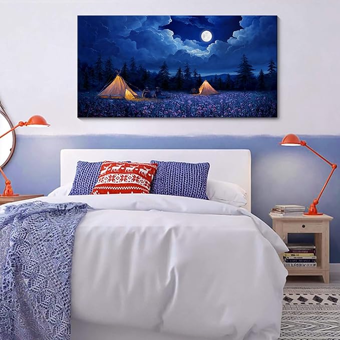 Landscape Canvas Wall Art Wall Decor Bedroom Pictures Wall Decoration Dark Blue Artwork Large Size Modern Painting Framed Pictures For Living Room Home Kitchen Office