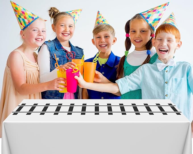 3 Pcs Train Party Decorations Railroad Track Tablecloths Train Birthday Party Supplies 54 x 108 Inch Plastic Table Covers for Railroad Track Western Theme Birthday (White)