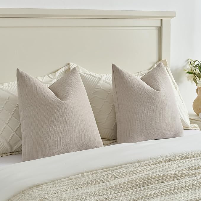 FUTEI Oatmeal Decorative Throw Pillow Covers 16x16 Inch Set of 2,Soft Cozy Wheat Ear Striped Patterns Cushion Cases,Modern Home Decor for Couch Bed Living Room