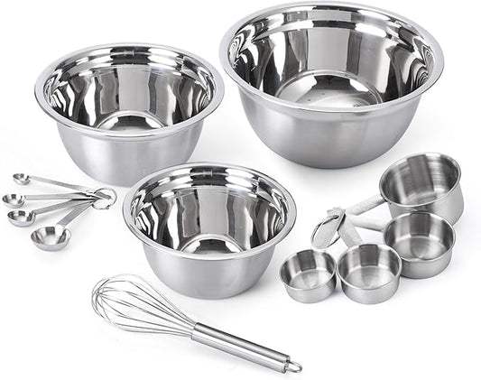 COOK WITH COLOR Stainless Steel Mixing Bowls Set - Nesting Bowls with Non-Slip Bottom and Easy-Grip Handles, Silver, 12 Pieces