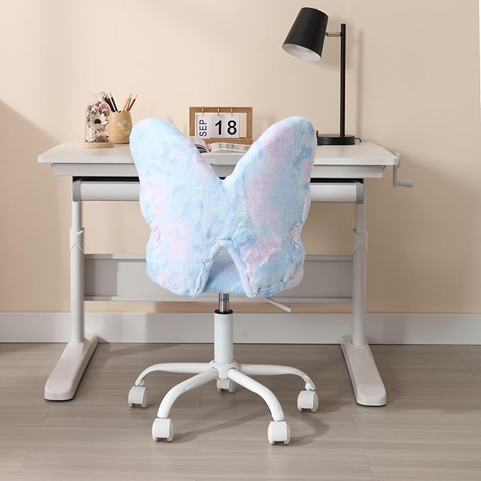 Butterfly Kids Desk & Chair - Adjustable, Swivel, Furry, Blue - Home, Bedroom, School, Dorm