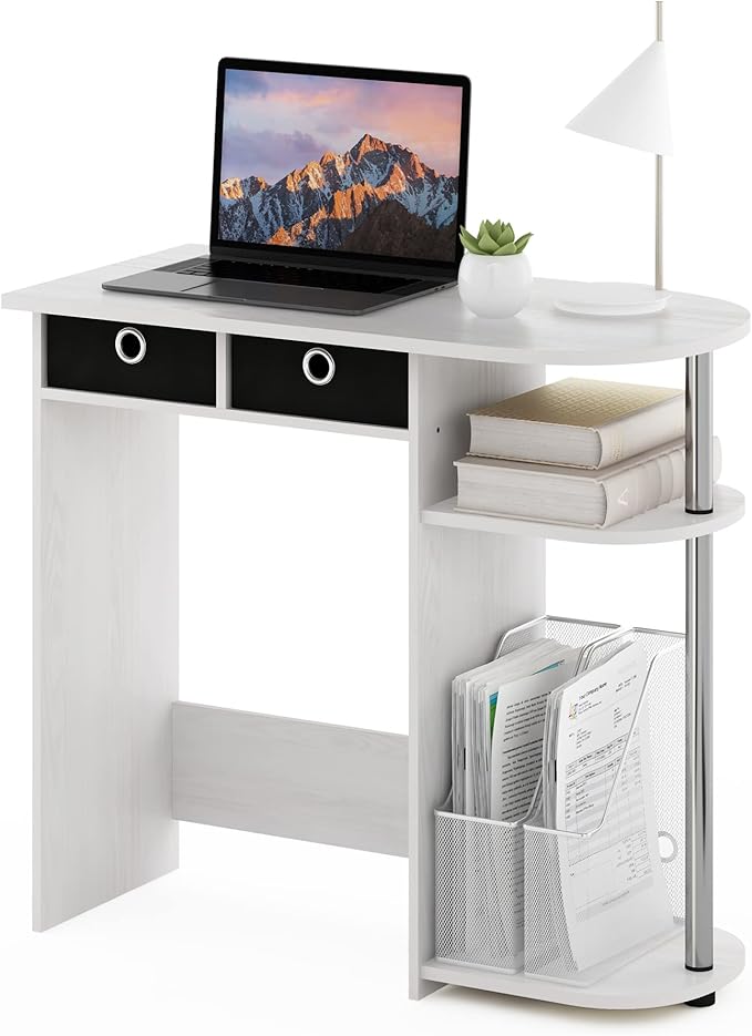 Furinno Go Green Home Laptop Notebook Computer Desk/Table with 2 Drawer Bins, White Oak/Chrome