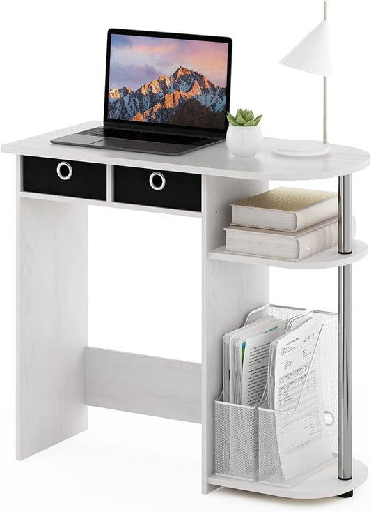 Furinno Go Green Home Laptop Notebook Computer Desk/Table with 2 Drawer Bins, White Oak/Chrome