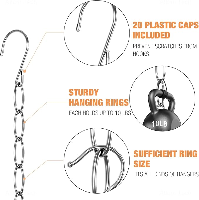 NiHome Clothing Chain Hanger 10-Pack, Metal Closet Organizer Space Saving Hangers with 7 Holes, College Dorm Room Essentials, Closet Organizers and Storage for Home, Office & Travel, Wrinkle-Reducing