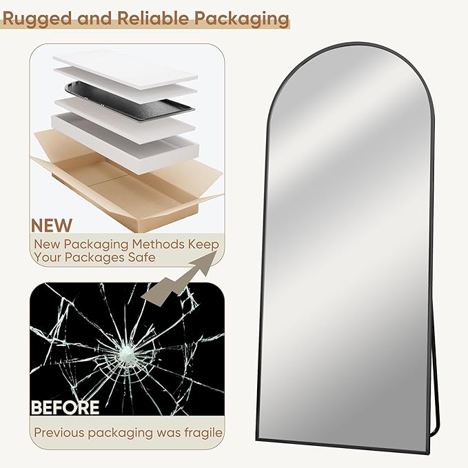 Full Length Mirror, 71"x32" Oversized Arched Large Standing, Tall Body Floor Wall Hanging for Bedroom Living Room Aluminum Frame,Black