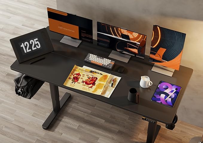 Claiks Electric Standing Desk, Adjustable Height Stand up Desk, 55x24 Inches Sit Stand Home Office Desk with Splice Board, Black Frame/Black Top