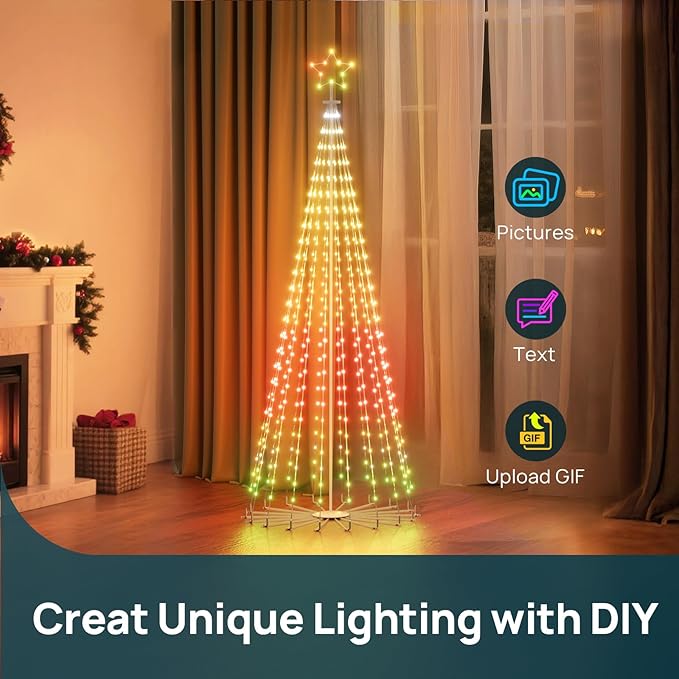 Linkind Christmas Cone Tree Lights, 7ft 460 LEDs Christmas Tree Lights, 85+ Scene Modes, App-Controlled, IP65 Waterproof Outdoor Indoor String Lights for Xmas Decorations, Music Sync, Holiday Decor