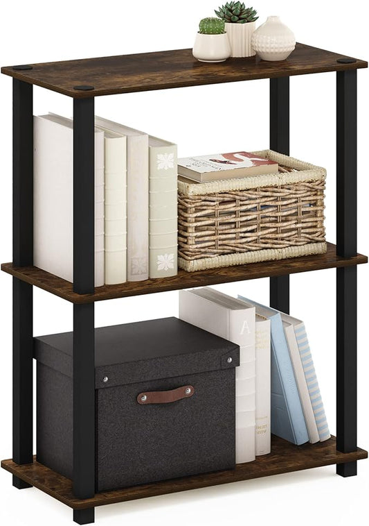 Furinno Turn-S-Tube 3-Tier Compact Multipurpose Shelf Display Rack with Square Tube, Amber Pine/Black