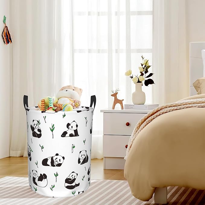 Laundry Hamper, Cute Pandas Animal Laundry Basket,Waterproof Foldable Storage Bin for Bedroom,Clothes Organizer Basket,Toys Box 16x20 Inch