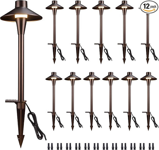 Low Voltage Pathway Lights 12V, 3CCT LED Landscape Path Lights, Outdoor Waterproof Wired 5W 150LM, ORB Aluminum Garden Yard 12 Pack