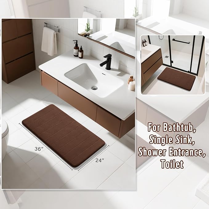 Yimobra Large Bath Mat 36"x24", Super Soft Quick Dry Memory Foam Bathroom Rug, Water Absorbent, Non Slip Backing Machine Washable for Tub Shower, Thick Comfort Support, Brown